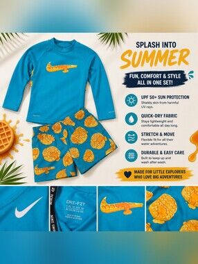 Nike Kids Blue & Yellow Waffle-Print Rashguard Swim Set